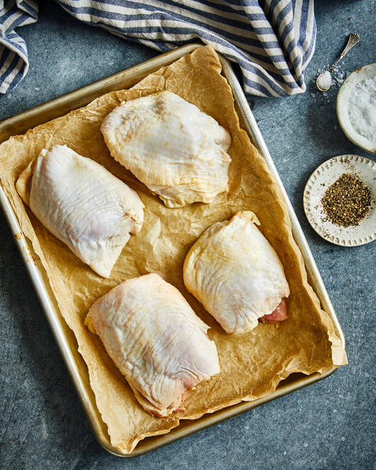 Bone-in pasture-raised chicken thighs from Meremont